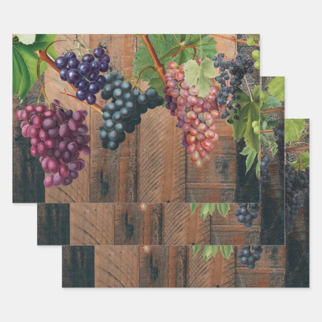 Rustic Vineyard Wood & Grapes  Wrapping Paper Sheet (Set)