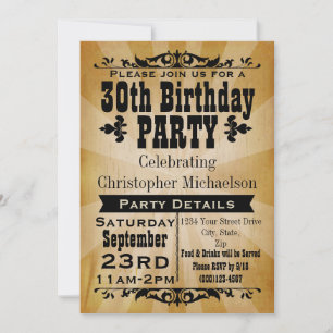 Rustic Vintage 30th Birthday Party Invitation