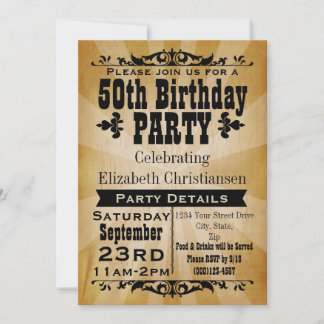 Rustic Vintage 50th Birthday Party Invitation