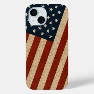 Rustic Vintage American Flag Wood Texture Patrioti iPhone 15 Case