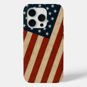 Rustic Vintage American Flag Wood Texture Patrioti iPhone 15 Pro Case