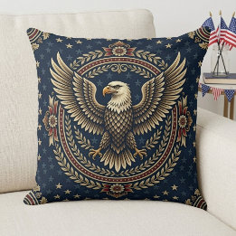 Rustic Vintage American Patriotic Bald Eagle Decor Cushion