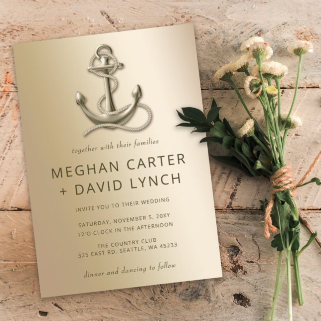 Rustic Vintage Anchor Nautical Wedding Invitation (Creator Uploaded)
