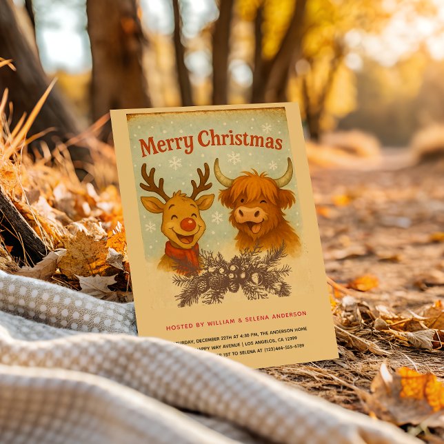 Rustic Vintage Animal Christmas Party Invitation (Creator Uploaded)