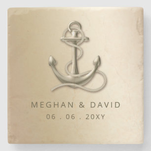 Rustic Vintage Antique Anchor Nautical Wedding Stone Coaster