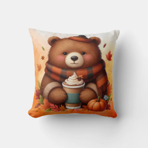 Rustic/vintage autumn bear cushion