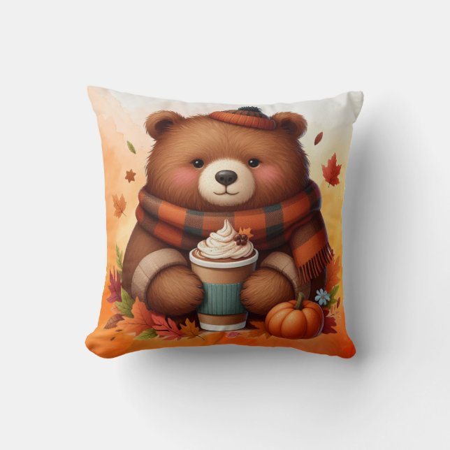 Rustic/vintage autumn bear cushion (Front)
