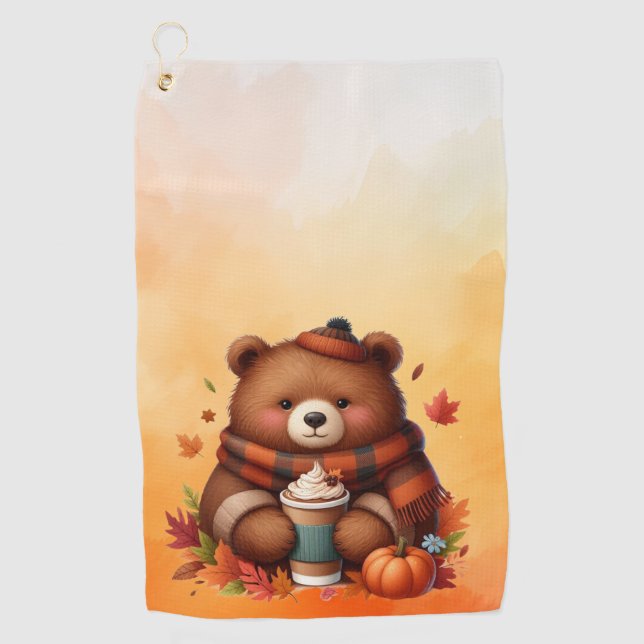 Rustic/vintage autumn bear golf towel (Front)