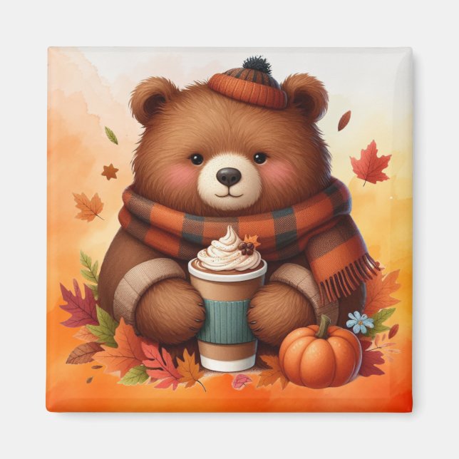 Rustic/vintage autumn bear magnet (Front)