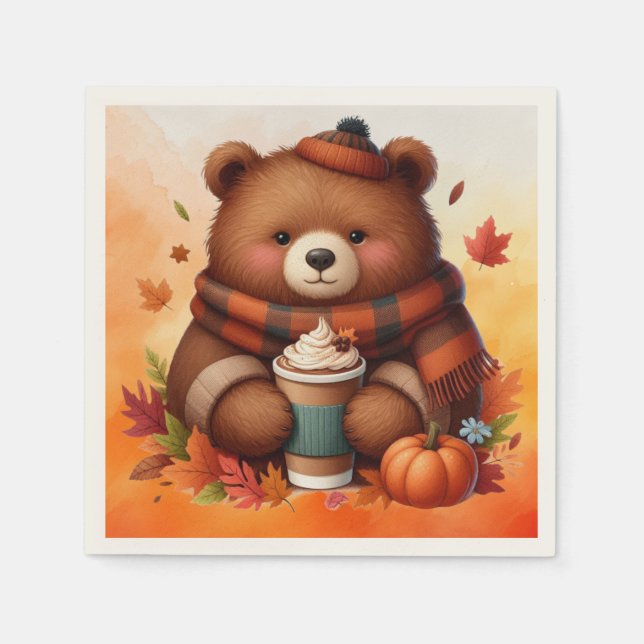 Rustic/vintage autumn bear napkin (Front)