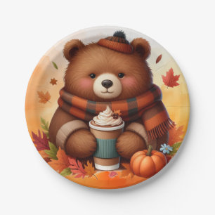 Rustic/vintage autumn bear paper plate