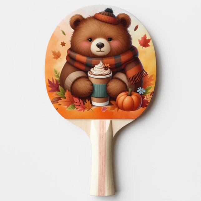 Rustic/vintage autumn bear ping pong paddle (Front)