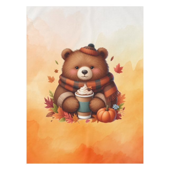 Rustic/vintage autumn bear tablecloth (Front)