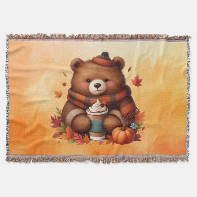 Rustic/vintage autumn bear throw blanket (Front)