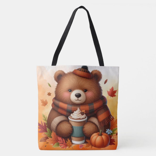 Rustic/vintage autumn bear tote bag (Front)