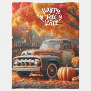 Rustic/vintage autumn farm truck fleece blanket