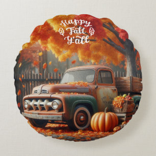Rustic/vintage autumn farm truck round cushion