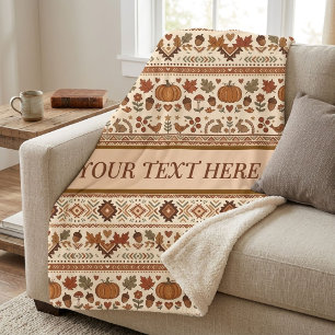 Rustic Vintage Autumn Folk Cosy Fall Pattern Sherpa Blanket