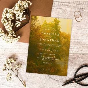 Rustic Vintage Autumn Forest Wedding Invitation