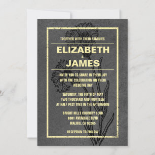Rustic Vintage Black And Gold Wedding Invitations