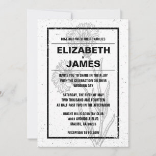 Rustic Vintage Black And White Wedding Invitations