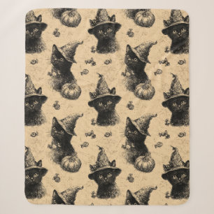 Rustic Vintage Black Cat Witch Halloween Pattern Sherpa Blanket