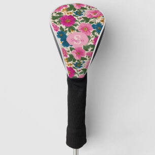 Rustic Vintage Blue and Pink Floral Pattern Golf Head Cover