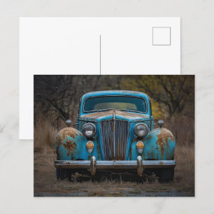 Rustic Vintage Blue Car Postcard