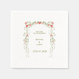 Rustic Vintage Blush Pink Floral Arch Wedding Napkin
