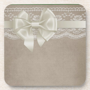 Rustic Vintage Burlap & Lace Coaster