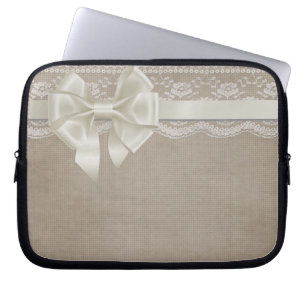 Rustic Vintage Burlap & Lace Laptop Sleeve