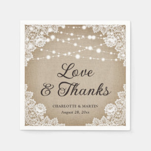 Rustic Vintage Burlap Lace Love and Thanks Wedding Napkin
