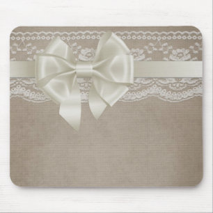 Rustic Vintage Burlap & Lace Mouse Pad