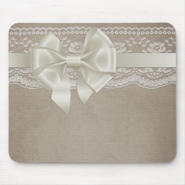 Rustic Vintage Burlap & Lace Mouse Pad (Front)