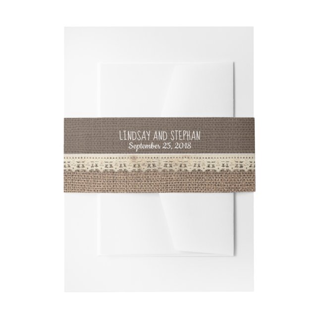 Rustic Vintage Burlap Lace Wedding Invitation Belly Band (Front Example)