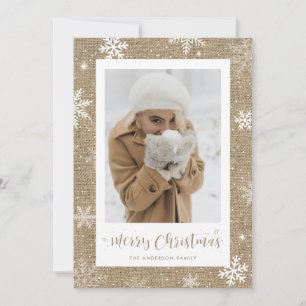 Rustic Vintage Burlap Photo Christmas Cards