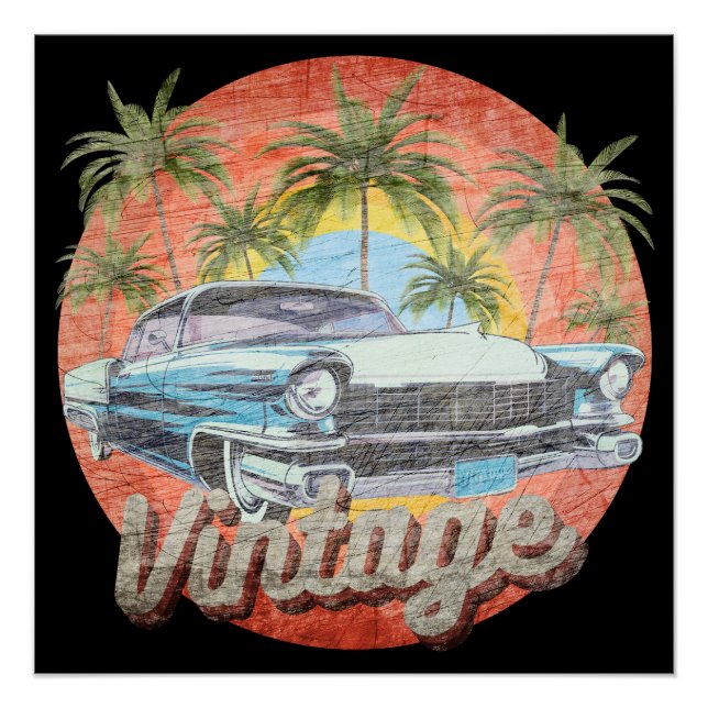 Rustic Vintage Car Summer Vacation Poster (Front)