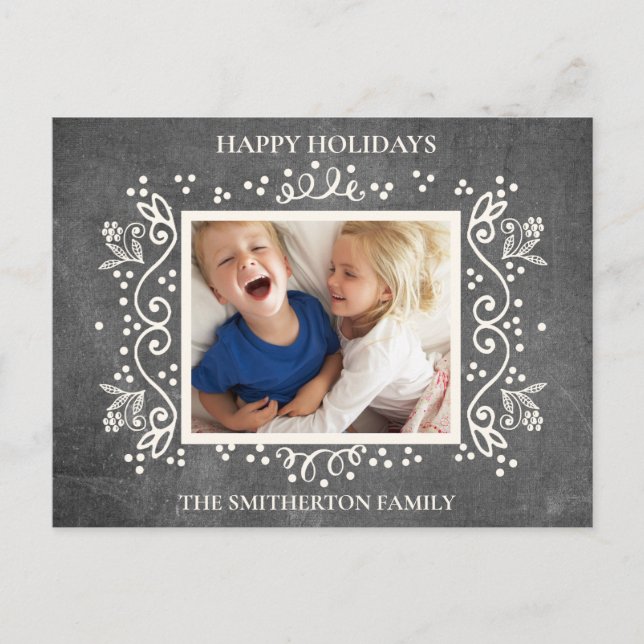 Rustic Vintage Chalkboard Photo Happy Holidays Holiday Postcard (Front)