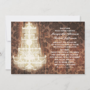 rustic vintage chandelier wedding invitations