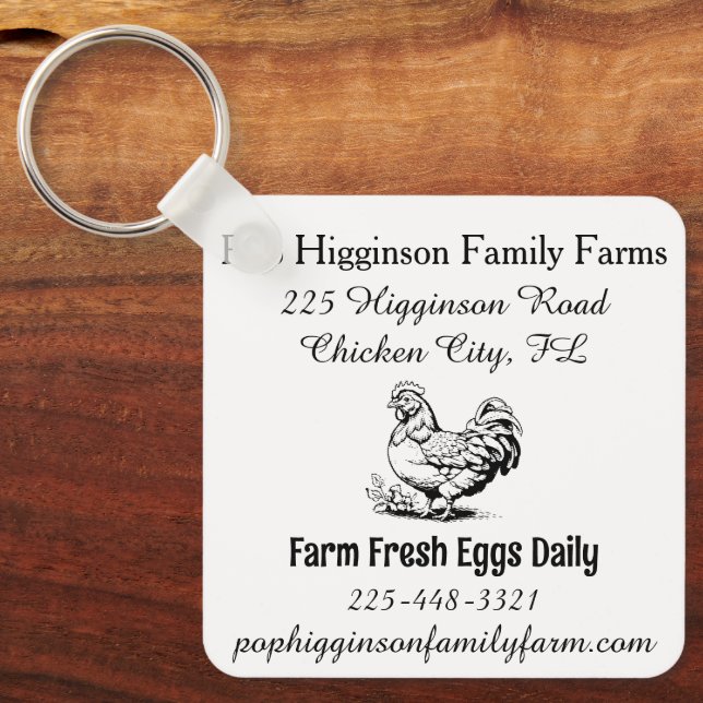 Rustic Vintage Chicken Farm Key Ring (Front)
