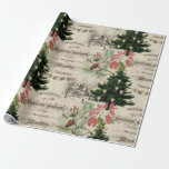 Rustic Vintage Christmas Botanical Ephemera  Wrapping Paper<br><div class="desc">Rustic vintage holiday design featuring Christmas tree,  pine,  poinsettia,  etched rural farm in winter and engraved text from 1876 on distressed sepia background. Seamless pattern can be scaled up or down.</div>
