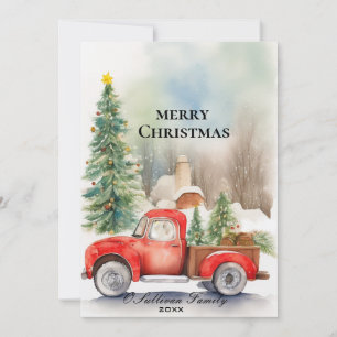 Rustic Vintage Christmas Card Red Truck - Elegant