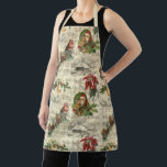Rustic Vintage Christmas Music Floral Ephemera Apron<br><div class="desc">Warm and nostalgic seamless vintage pattern featuring Santa portrait,  holly,  poinsettia,  bells and robin perched on a pine bough with Silent Night sheet music,  engraved rustic homestead and distressed ecru harlequin diamond pattern on buff parchment background.</div>
