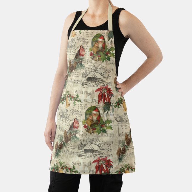 Rustic Vintage Christmas Music Floral Ephemera Apron (Insitu)