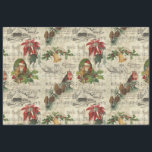 Rustic Vintage Christmas Music Floral Ephemera Tissue Paper<br><div class="desc">Warm and nostalgic seamless vintage pattern featuring Santa portrait,  holly,  poinsettia,  bells and robin perched on a pine bough with Silent Night sheet music,  engraved rustic homestead and distressed ecru harlequin diamond pattern on buff parchment background. Suitable for decoupage projects.</div>