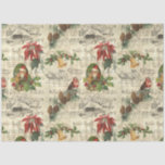 Rustic Vintage Christmas Music Floral Ephemera Tissue Paper<br><div class="desc">Warm and nostalgic seamless vintage pattern featuring Santa portrait,  holly,  poinsettia,  bells and robin perched on a pine bough with Silent Night sheet music,  engraved rustic homestead and distressed ecru harlequin diamond pattern on buff parchment background. Suitable for decoupage projects.</div>