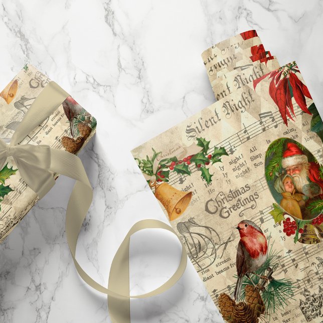 Rustic Vintage Christmas Music Floral Ephemera Wrapping Paper (Creator Uploaded)