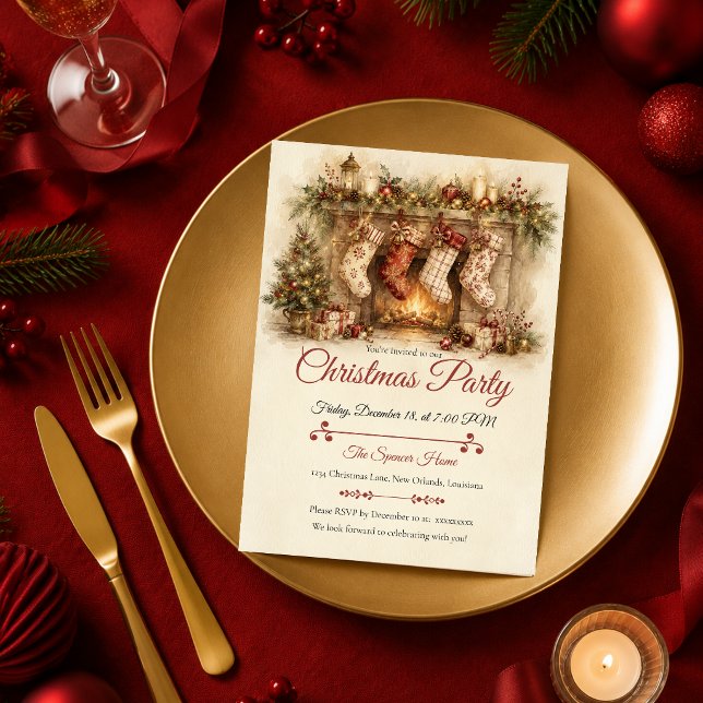 Rustic Vintage Christmas Party Invitation (Creator Uploaded)