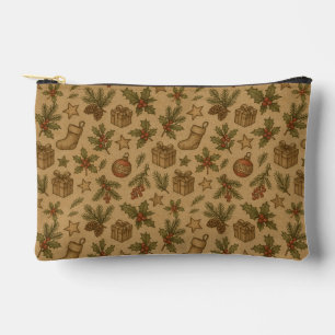 Rustic, vintage Christmas patterned Accessory Pouch