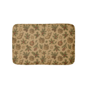 Rustic, vintage Christmas patterned Bath Mat